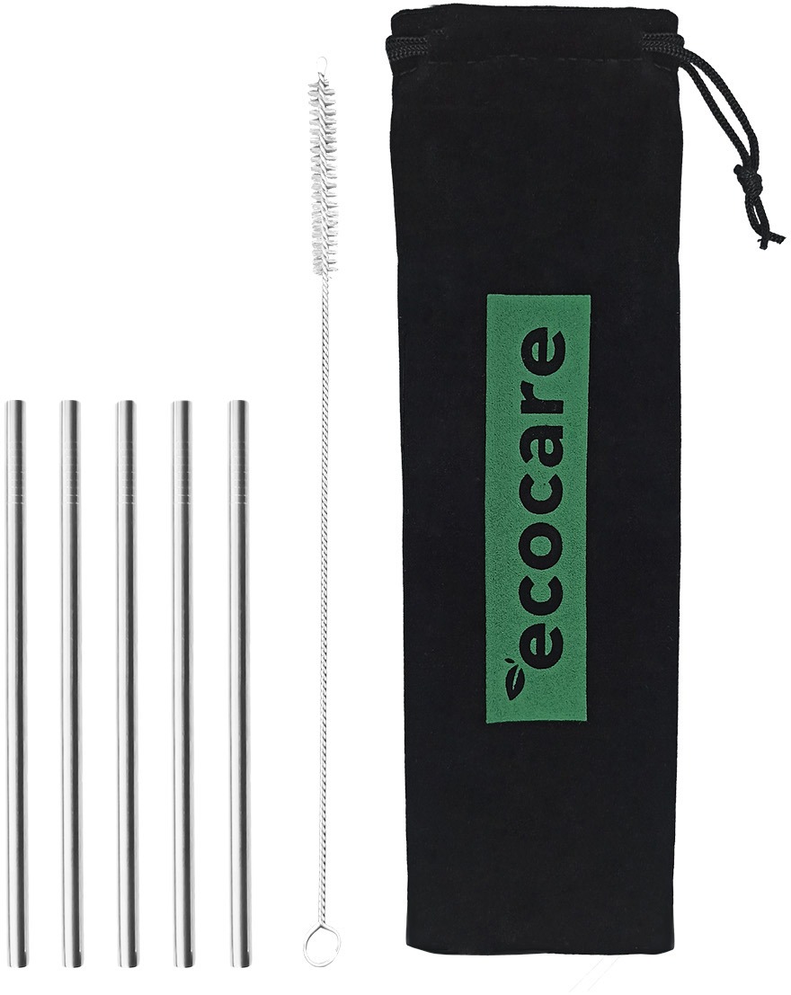 ECOCARE ekologická kovová slamka Silver 16 × 0,6 cm (5 ks)