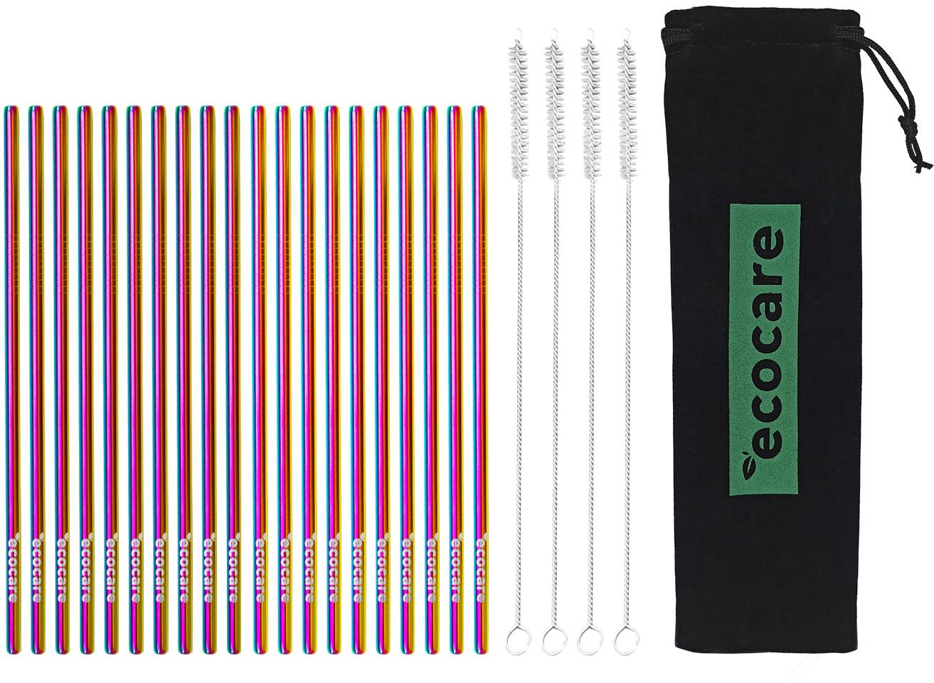 ECOCARE ekologická kovová slamka Rainbow 21,5 × 0,6 cm (20 ks)