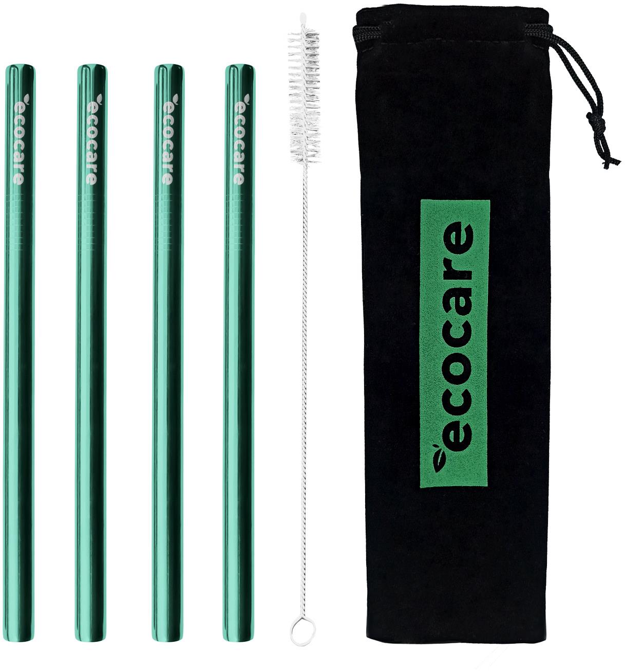 ECOCARE ekologická kovová slamka Maxi Green 21,5 × 1,2 cm (4 ks)