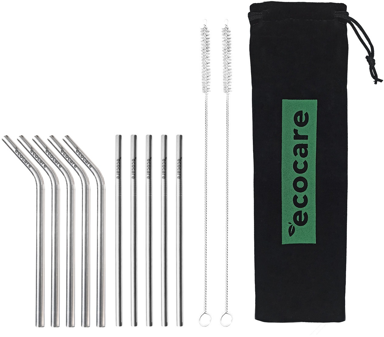 ECOCARE ekologická kovová slamka Set Silver 16 × 0,6 cm (10 ks)
