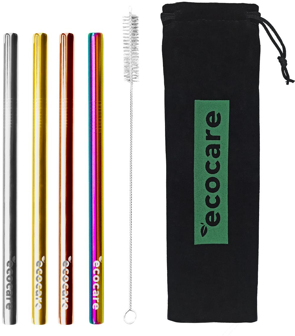 ECOCARE ekologická kovová slamka Maxi Mix farieb 21,5 × 1,2 cm (4 ks)