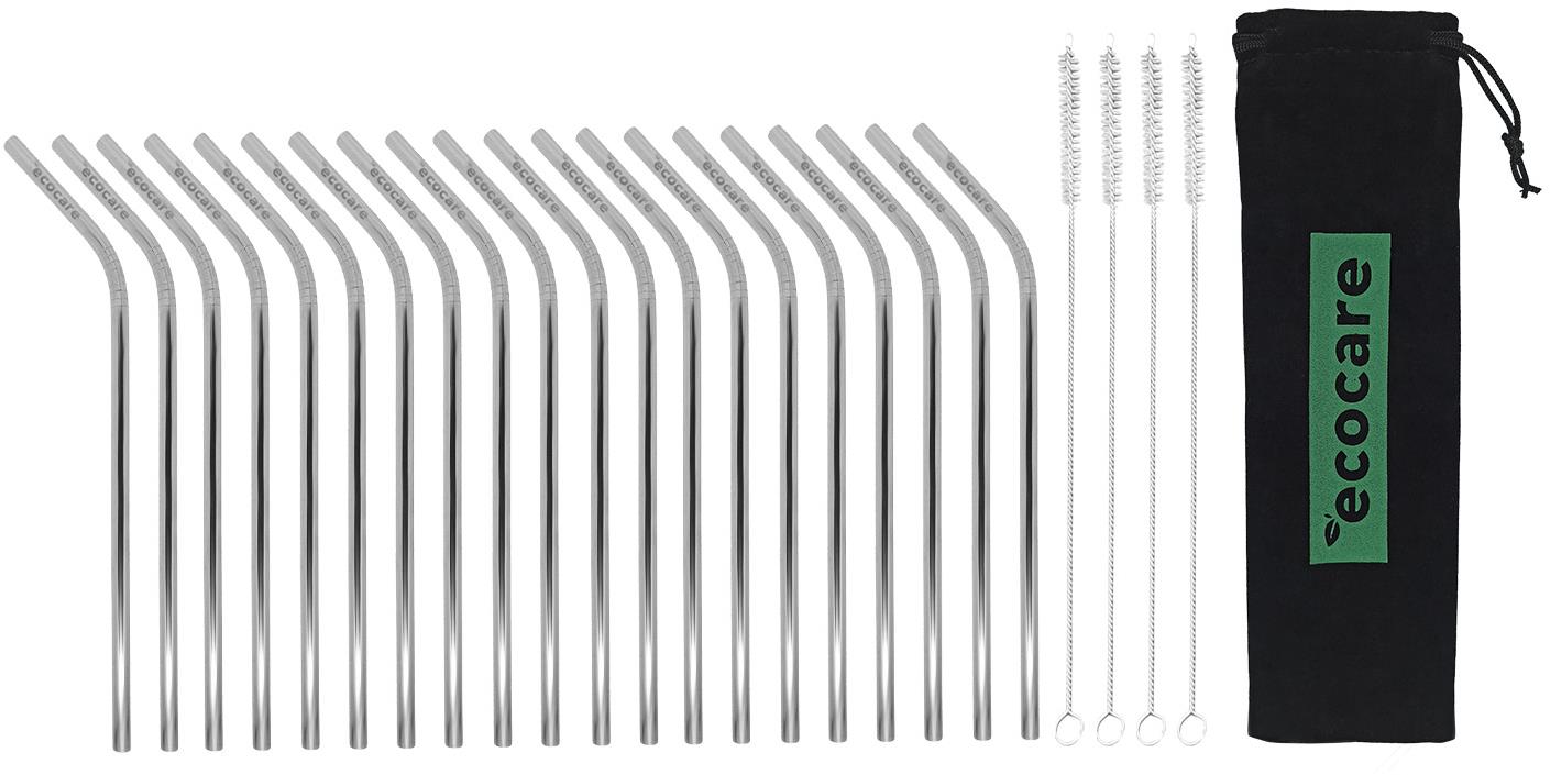 ECOCARE ekologická kovová slamka Silver 21,5 × 0,6 cm (20 ks)