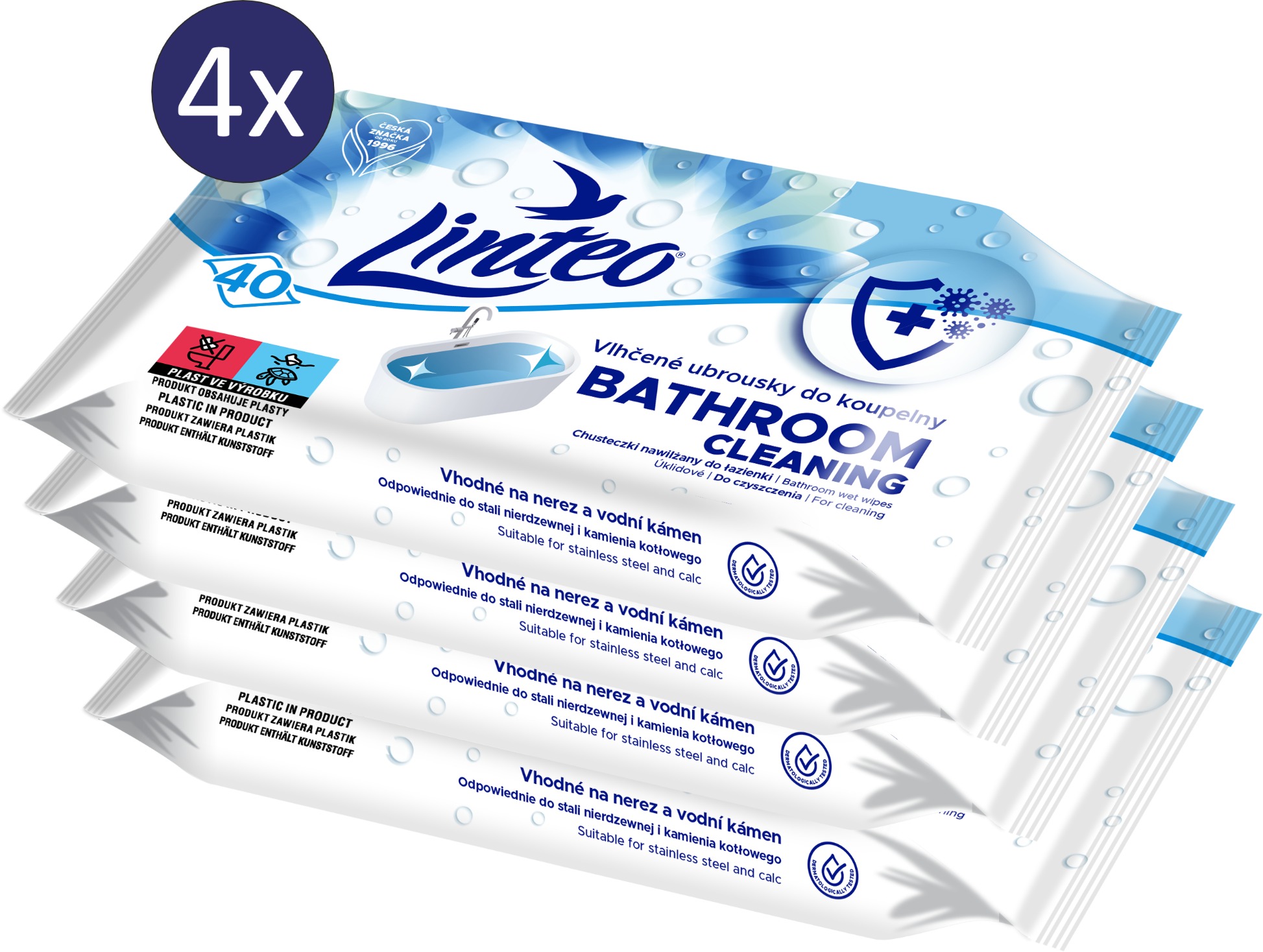 LINTEO vlhčené upratovacie obrúsky do kúpeľne 4× 40 ks