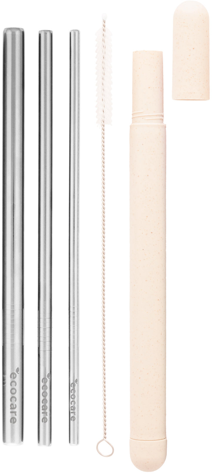 ECOCARE Ekologické kovové slamky cestovná sada Strieborné 3 ks