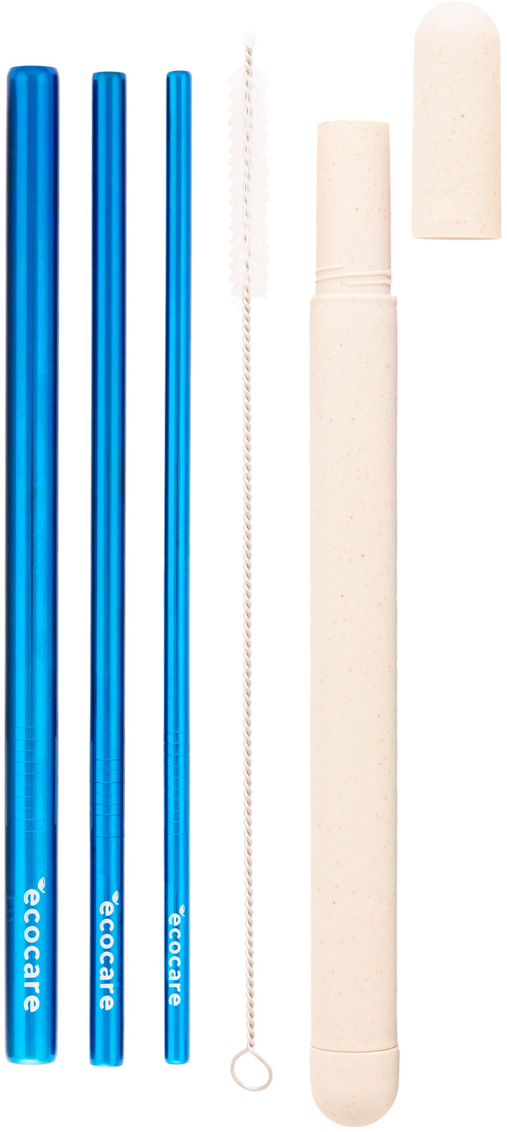ECOCARE Ekologické kovové slamky cestovná sada Modré 3 ks