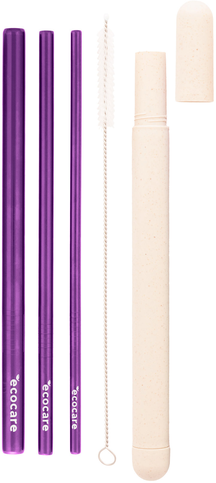 ECOCARE Ekologické kovové slamky cestovná sada Fialové 3 ks