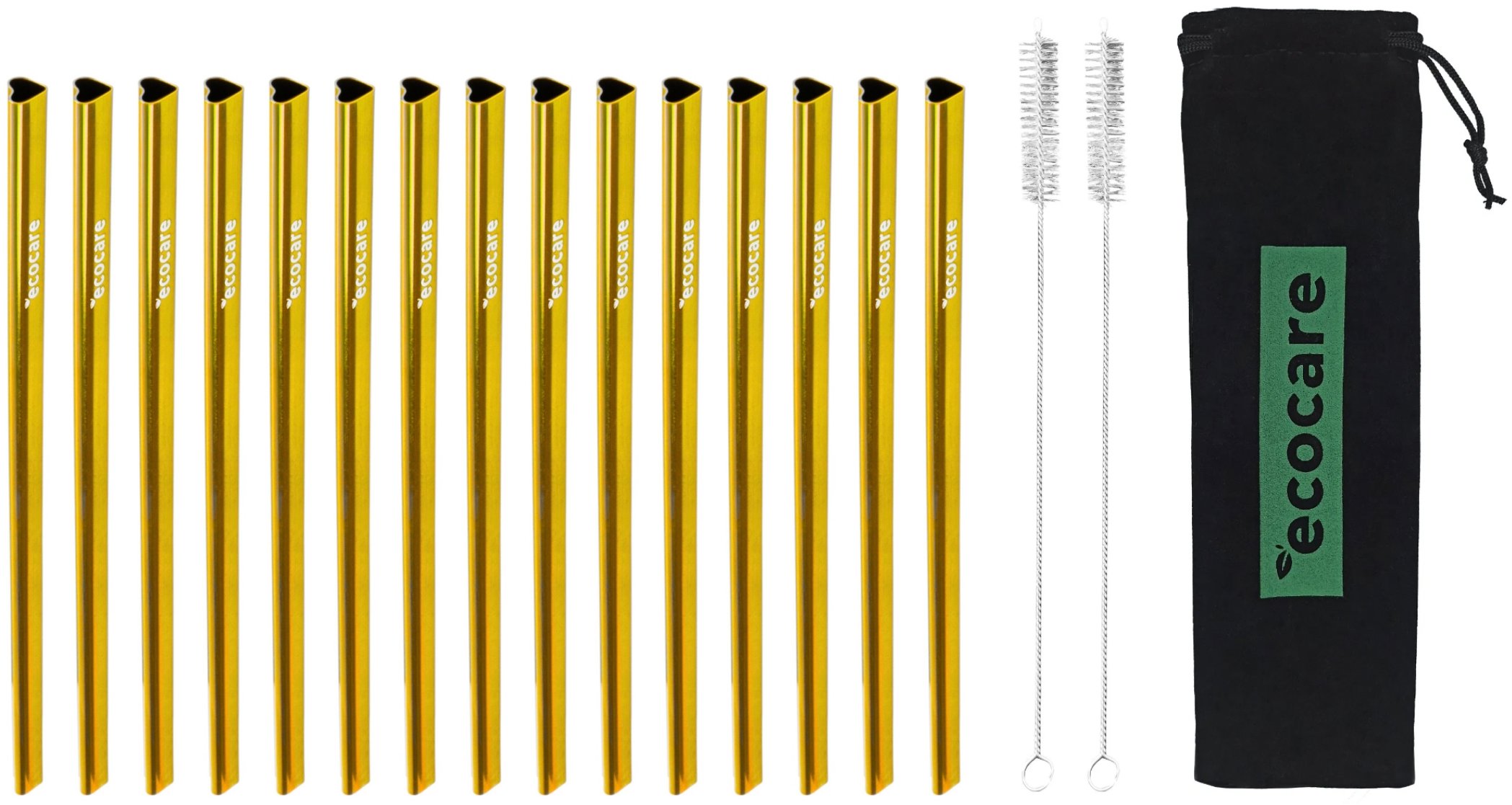 ECOCARE Ekologické kovové slamky Srdce Zlaté 15 ks