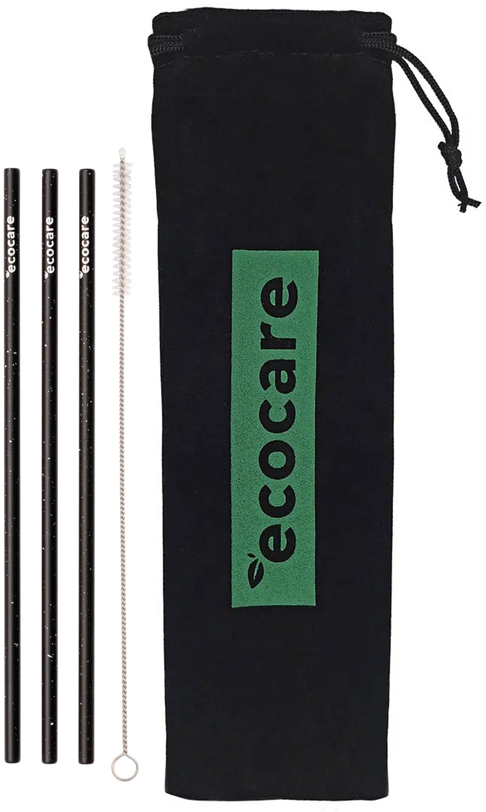 ECOCARE Ekologické kovové slamky Čierne so vzorom 3 ks