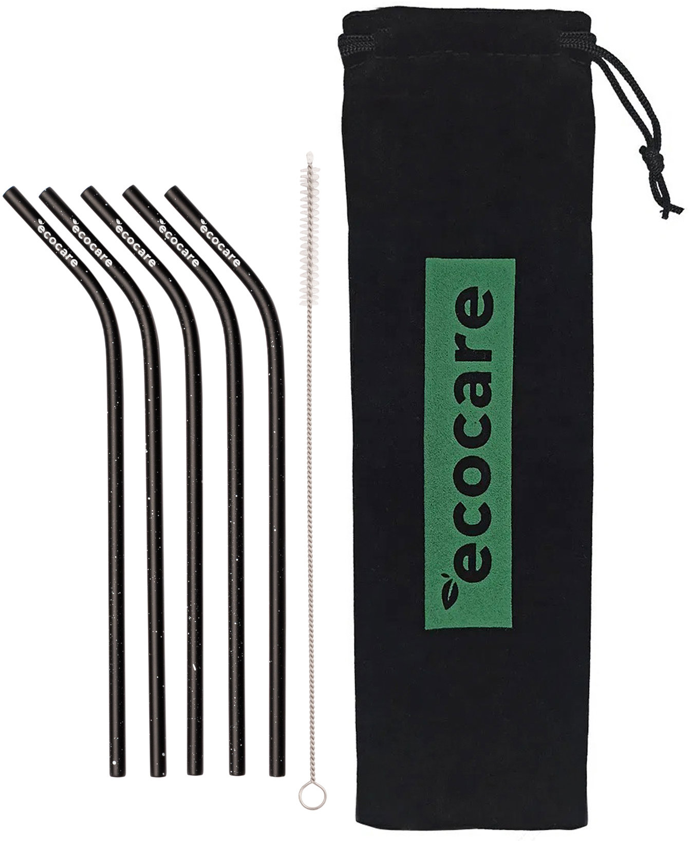 ECOCARE Ekologické kovové slamky Zahnuté Čierne so vzorom 5 ks