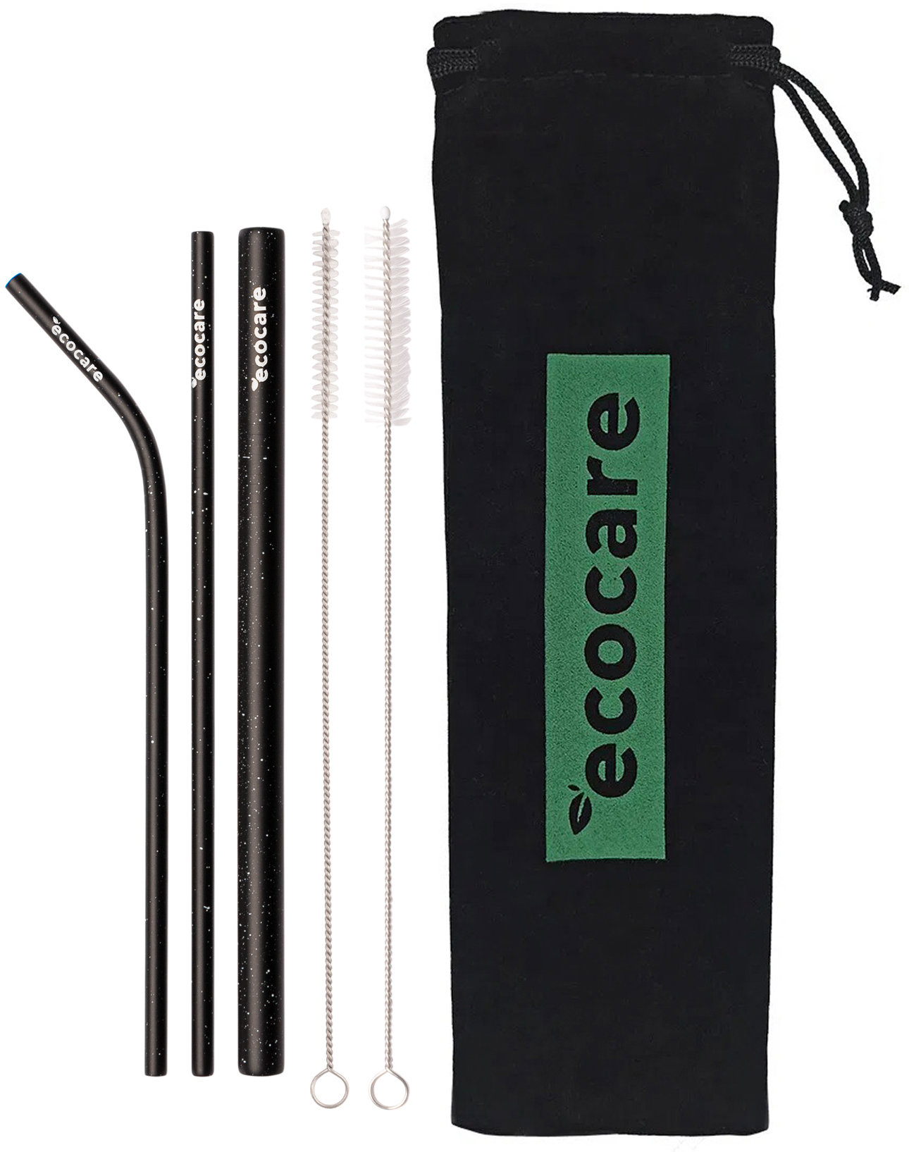ECOCARE Ekologické kovové slamky Sada Čierne so vzorom 3 ks