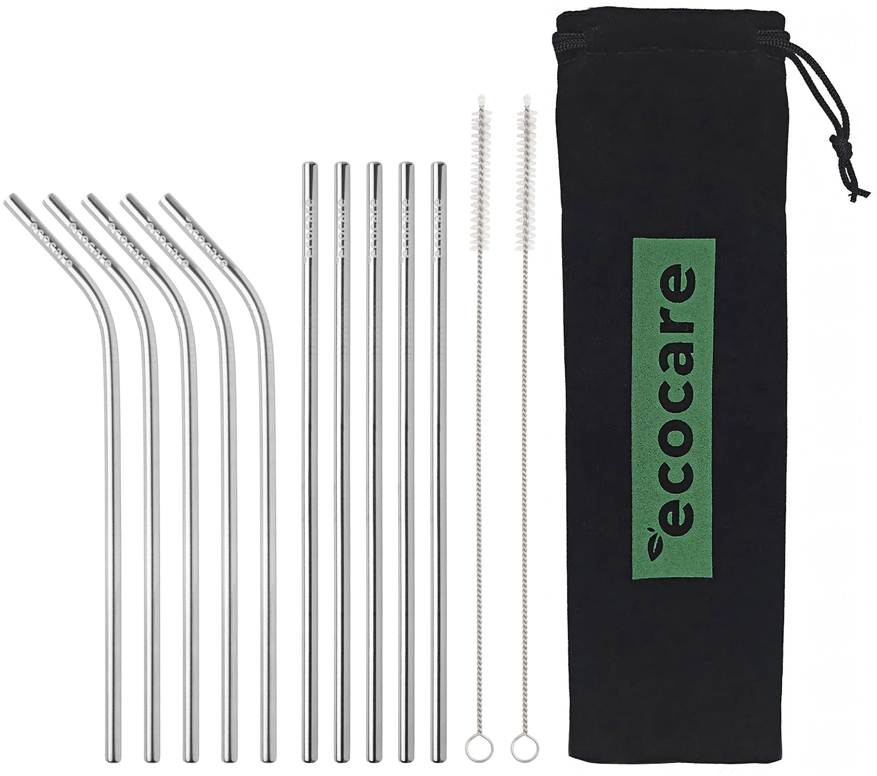 ECOCARE Kovová slamka mix strieborná 10 ks