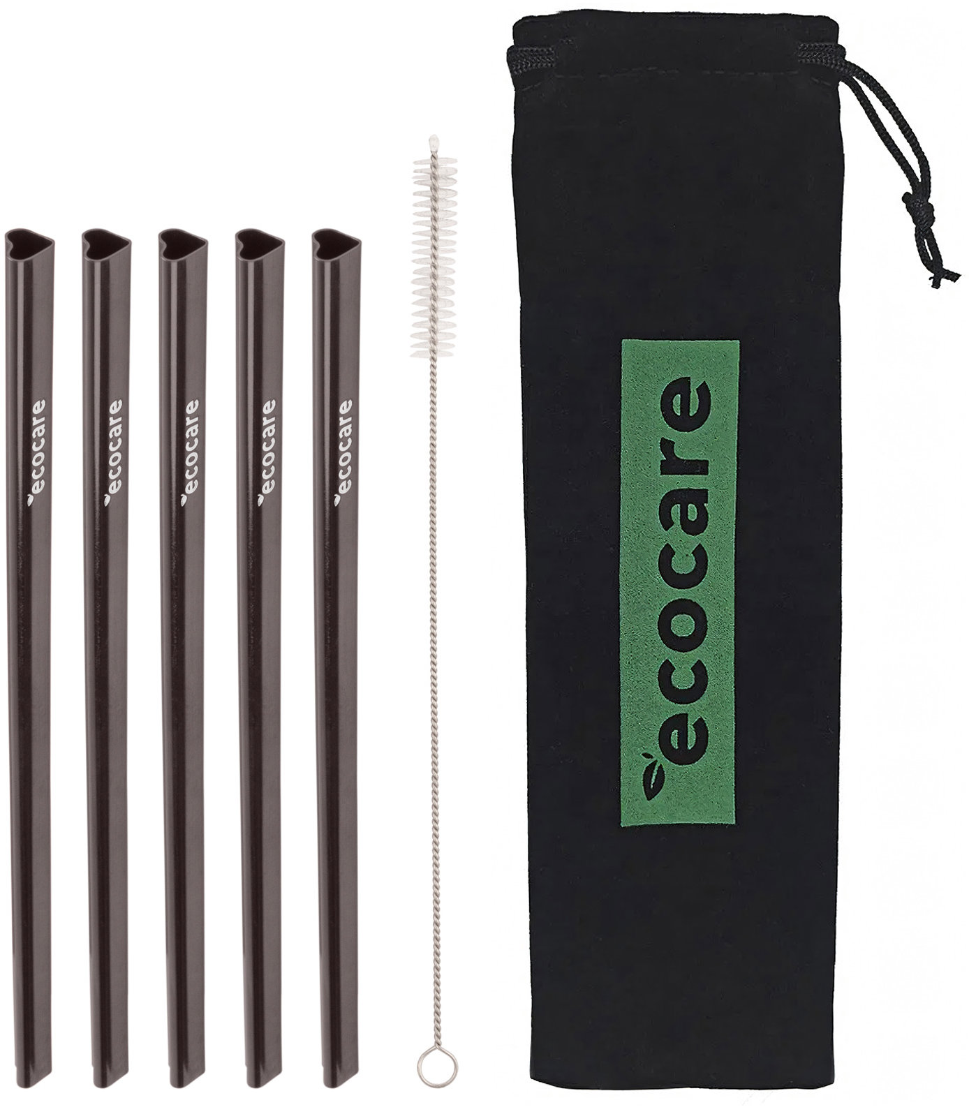 ECOCARE Kovová slamka srdce čierna 5 ks