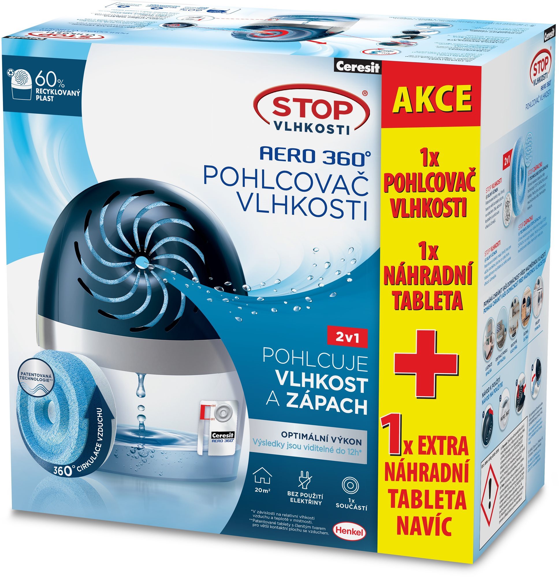 Stop vlhkosti AERO 360°, modrý + 2 tablety