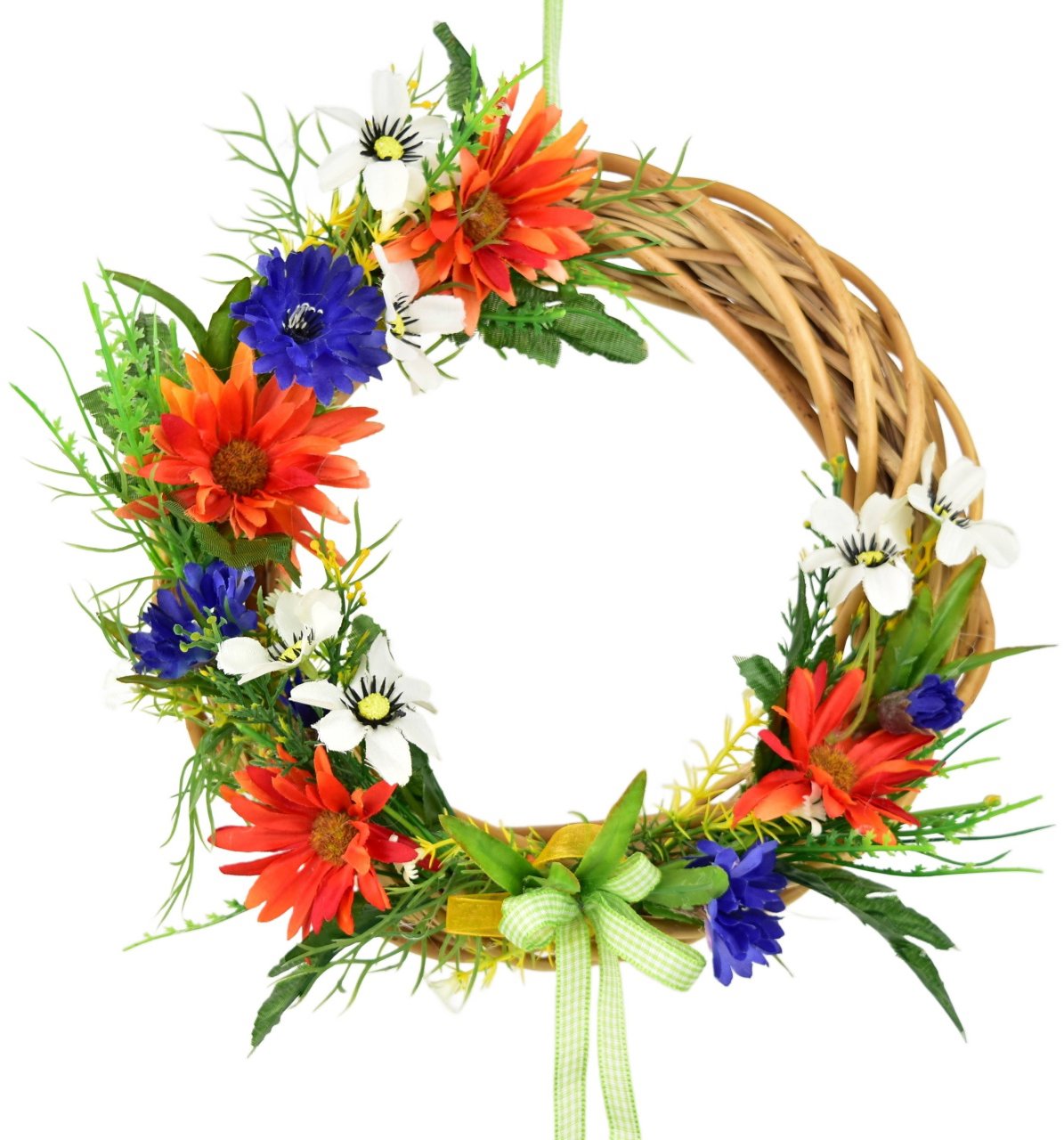 BerryHome Letný prútený venček s oranžovými margarétami 25 cm