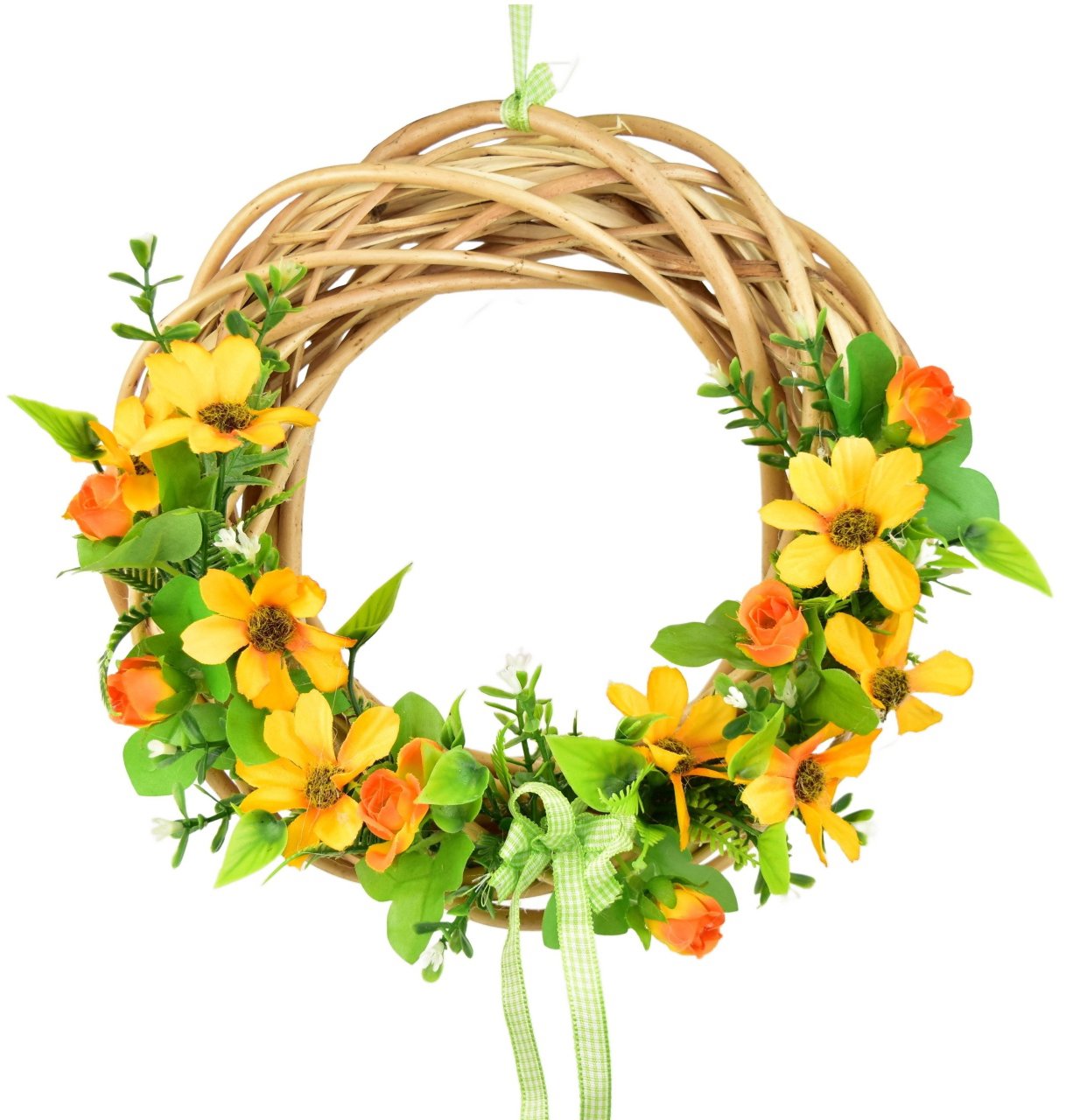 BerryHome Letný prútený venček s oranžovými krasuľkami 25 cm