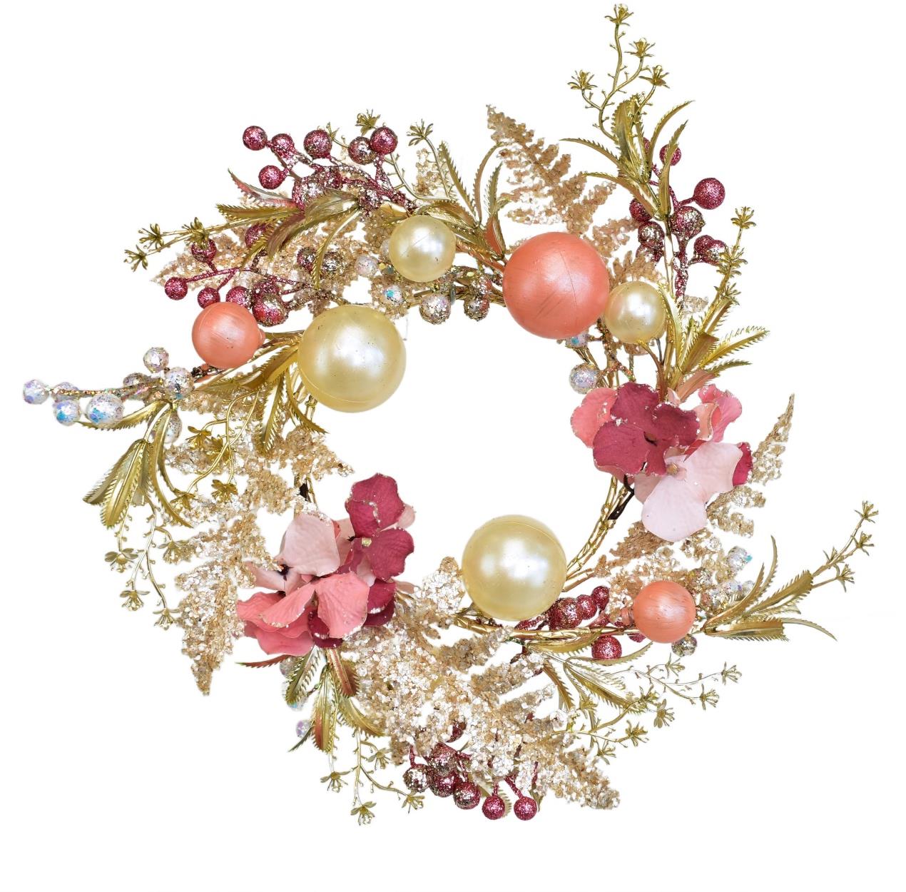 BerryHome Vianočný veniec – trblietavý ružový, 35 cm