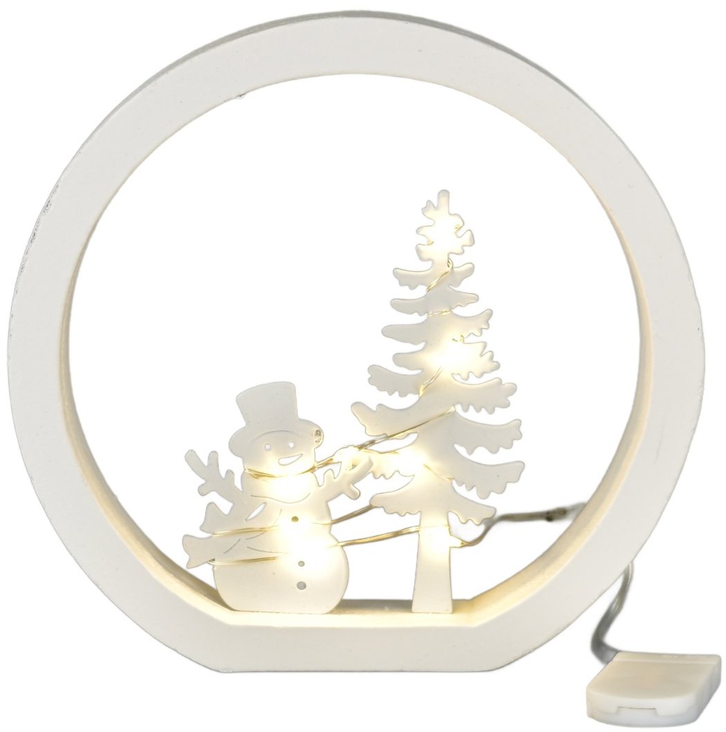 BerryHome Drevené okienko so snehuliakom LED osvetlenie 15 × 15,5 cm