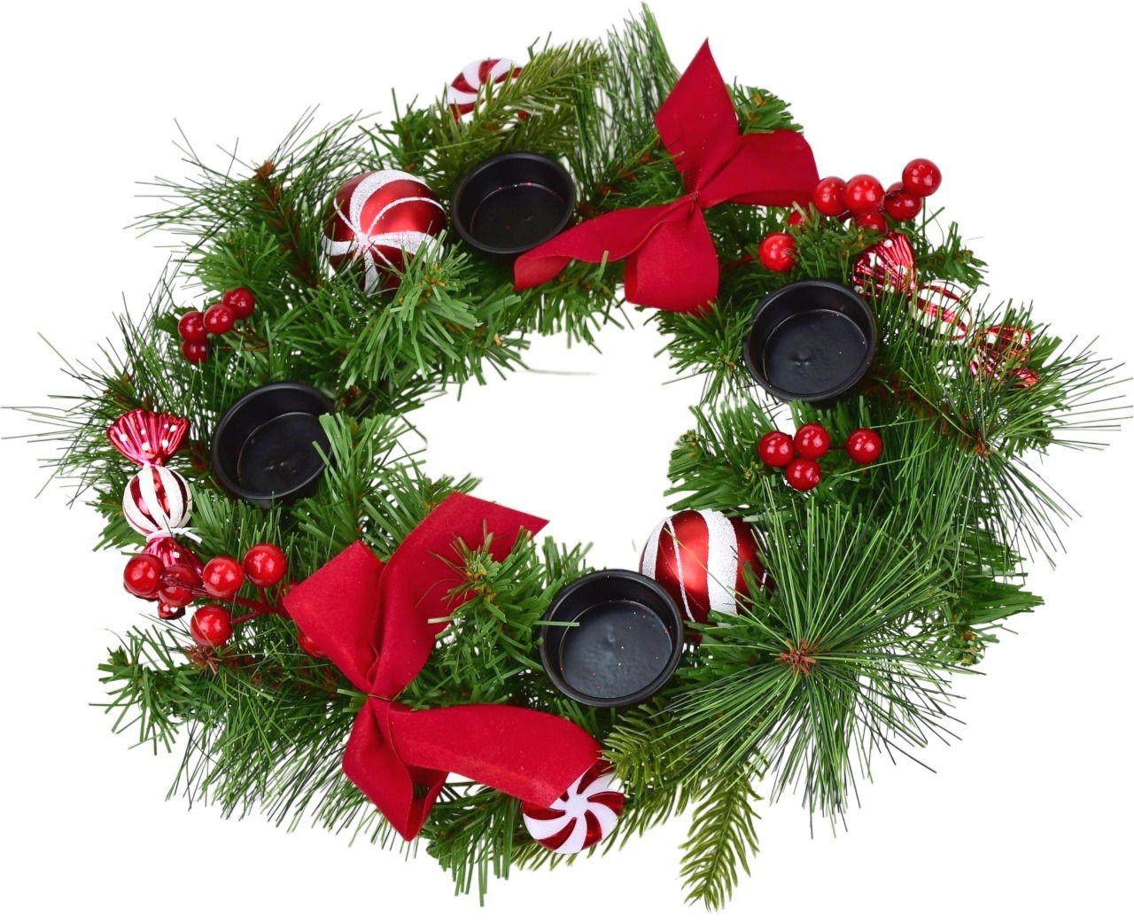 DOMMIO Adventný veniec s červenou mašľou a candy dekoráciami, O 30 cm