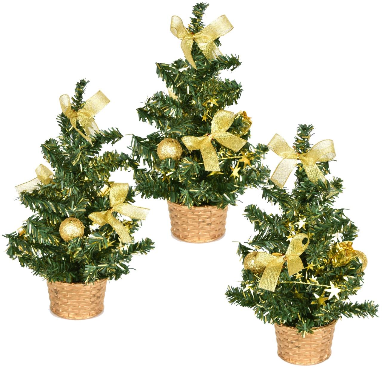 BerryHome Vianočný stromček zdobený – zlatý, 25 cm, 3 ks
