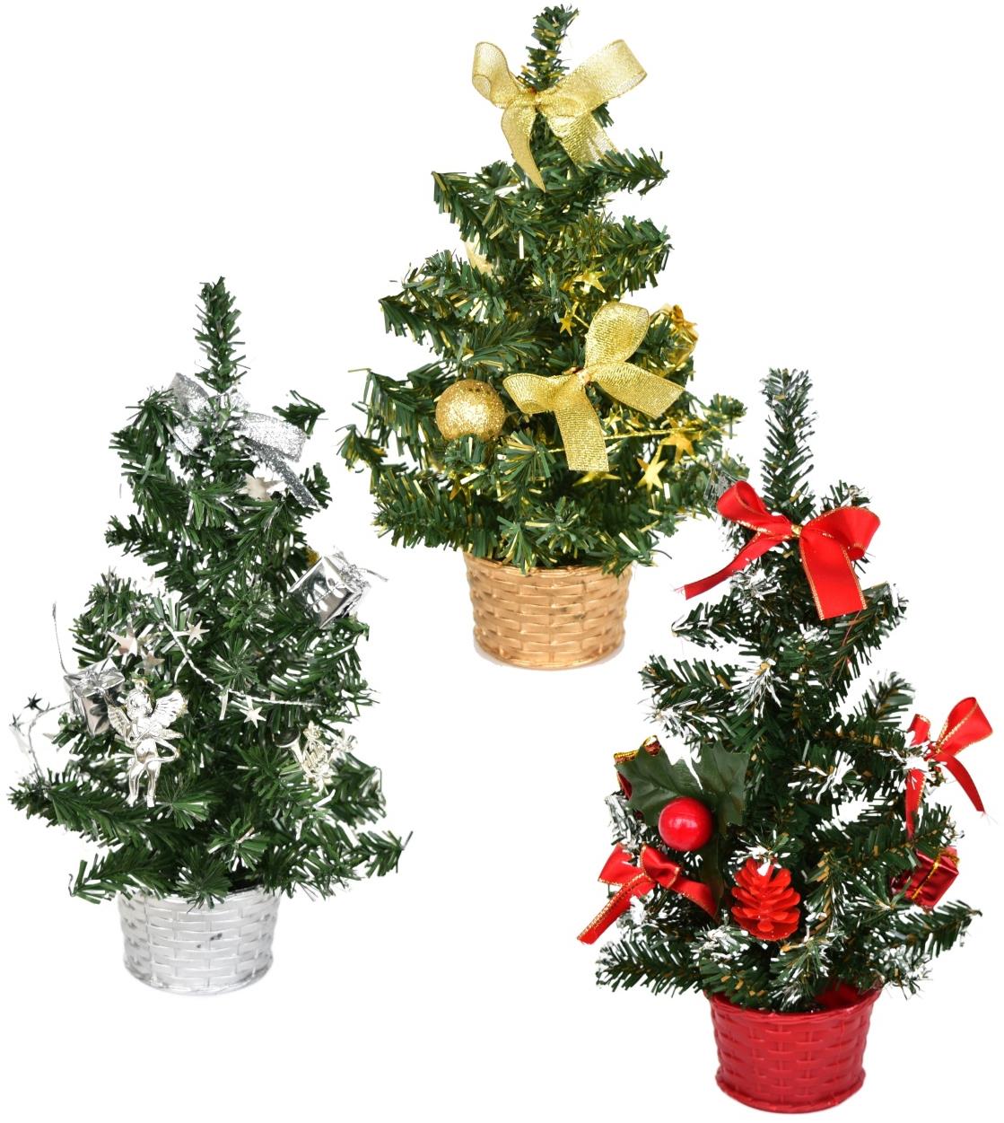 BerryHome Vianočný stromček zdobený – mix farieb, 25 cm, 3 ks