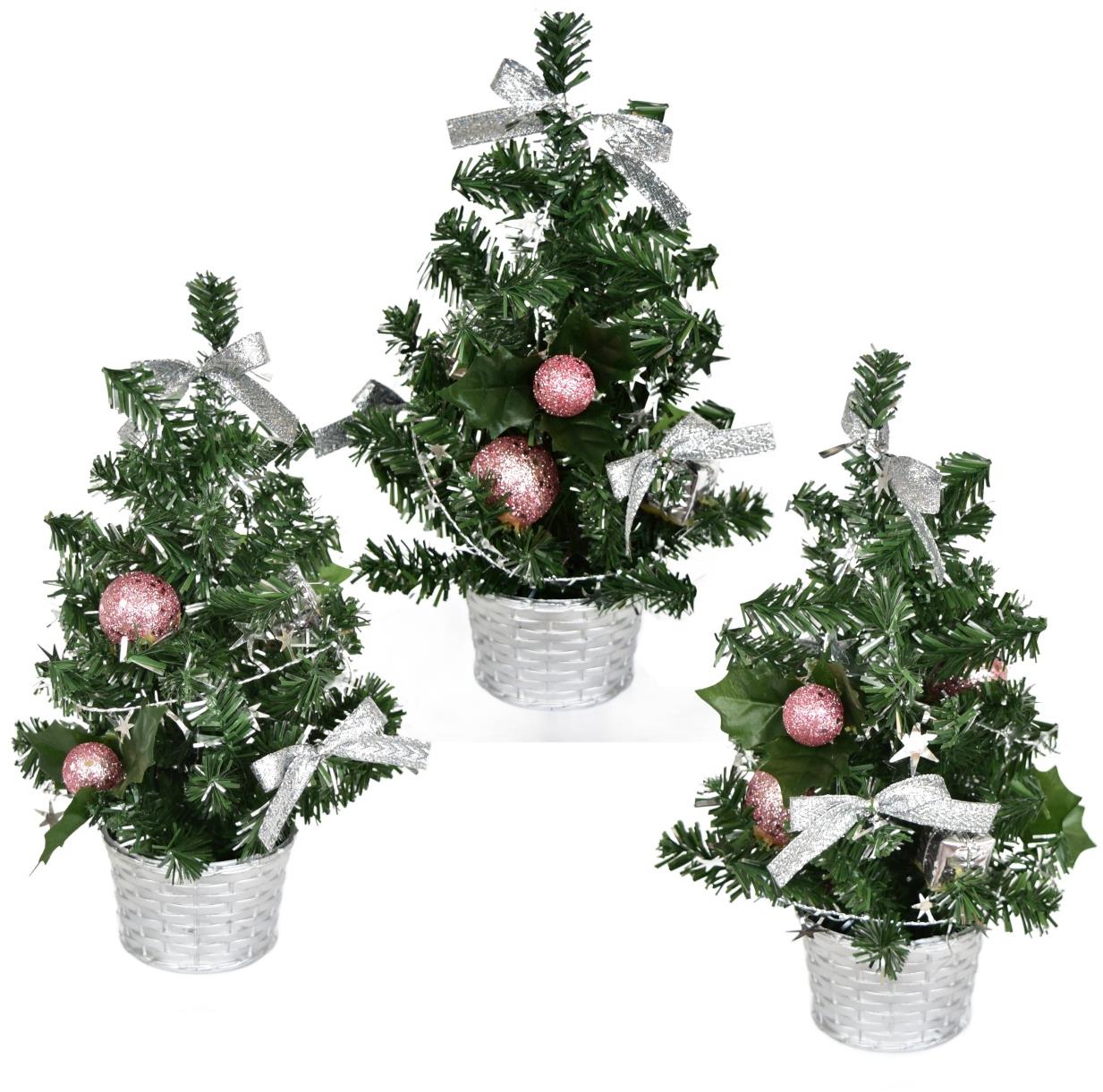 BerryHome Vianočný stromček zdobený – ružový, 25 cm, 3 ks