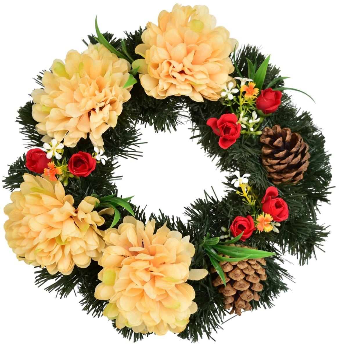 BerryHome Jesenný veniec so svetlooranžovými chryzantémami, 30 cm