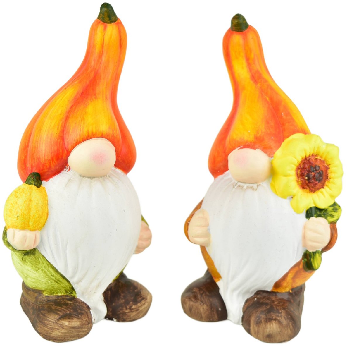 BerryHome Škriatkovia s oranžovou čiapkou z keramiky, súprava 2 ks, 15 × 8 cm