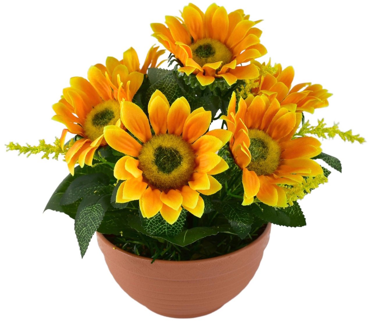 BerryHome Slnečnice 7 kvetov v terakotovej miske, priemer 24/26 cm