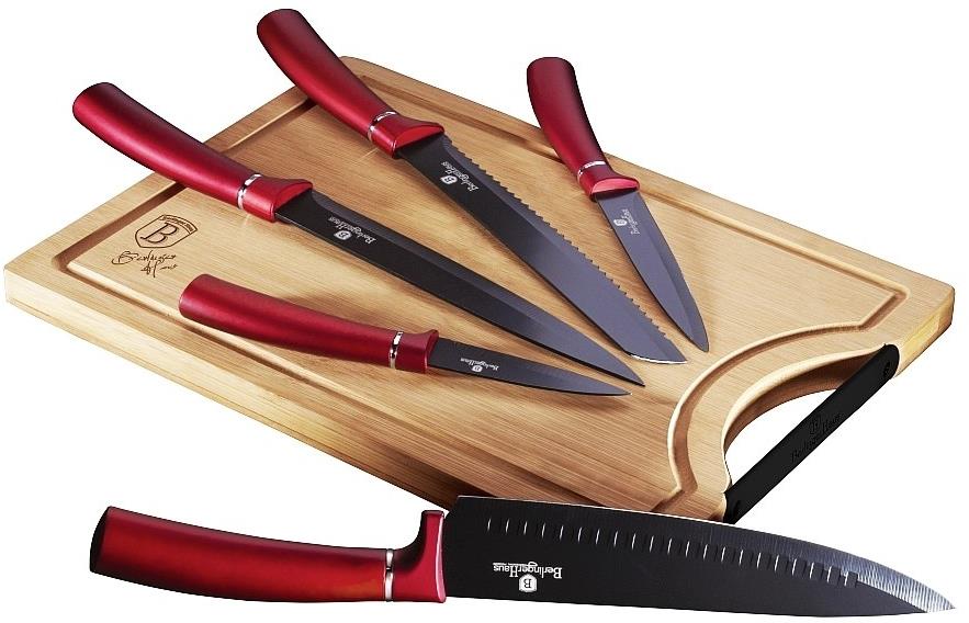 BERLINGERHAUS Sada nožov s nepriľnavým povrchom + doštička 6 ks Burgundy Line