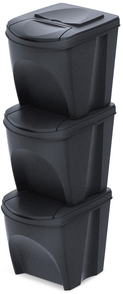 Prosperplast Sada 3 Odpadkových košov SORTIBOX ECO WOOD antracit, objem 3× 25 l