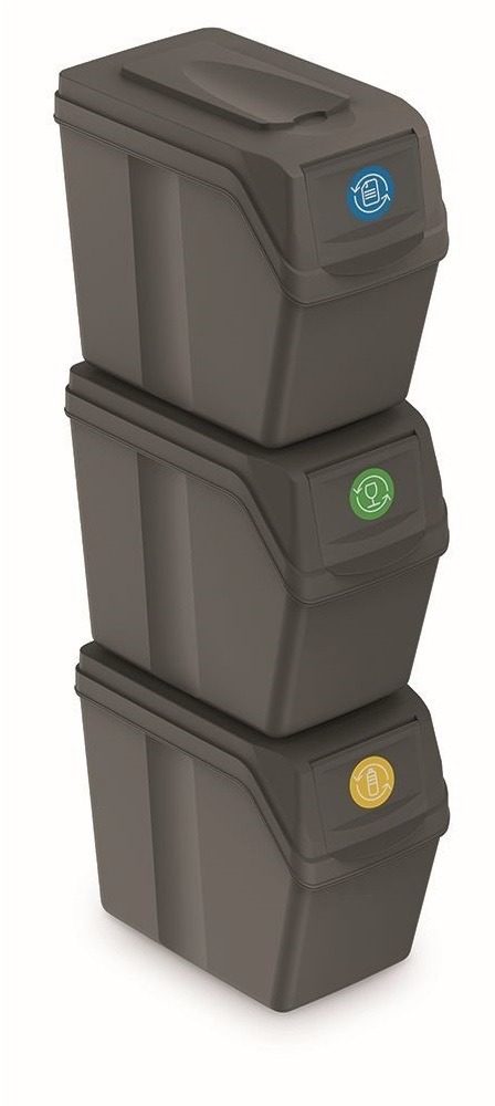 Prosperplast Sada 3 Odpadkových košov SORTIBOX I sivý kameň, objem 3× 20 l