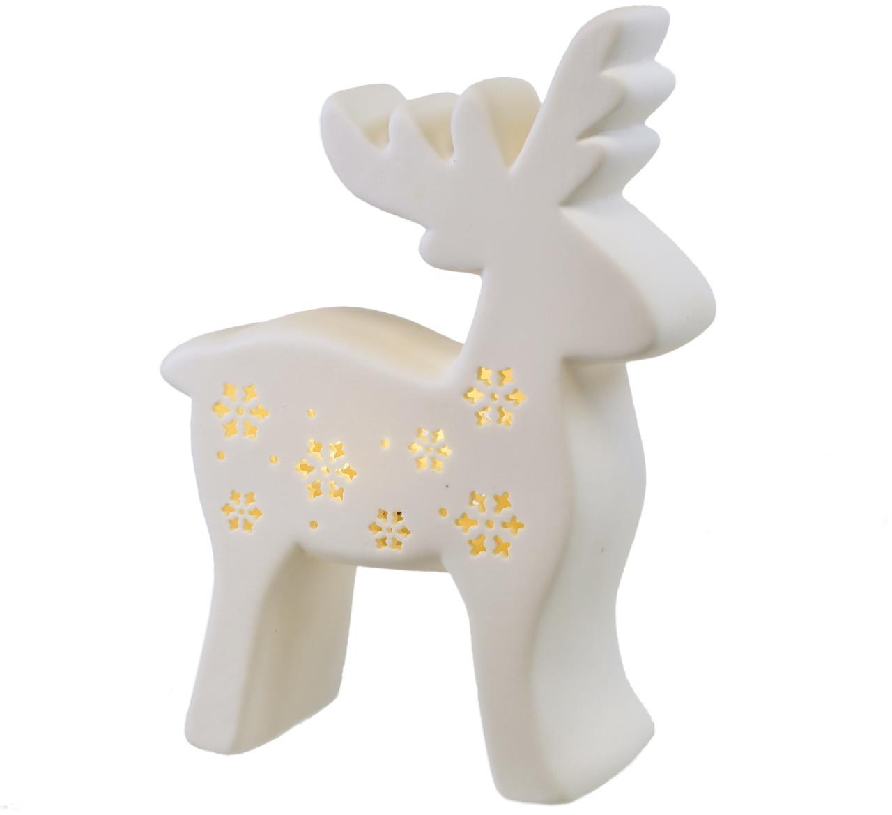 BerryHome Vianočná dekorácia – sob z porcelánu s LED osvetlením, 15 × 20 cm