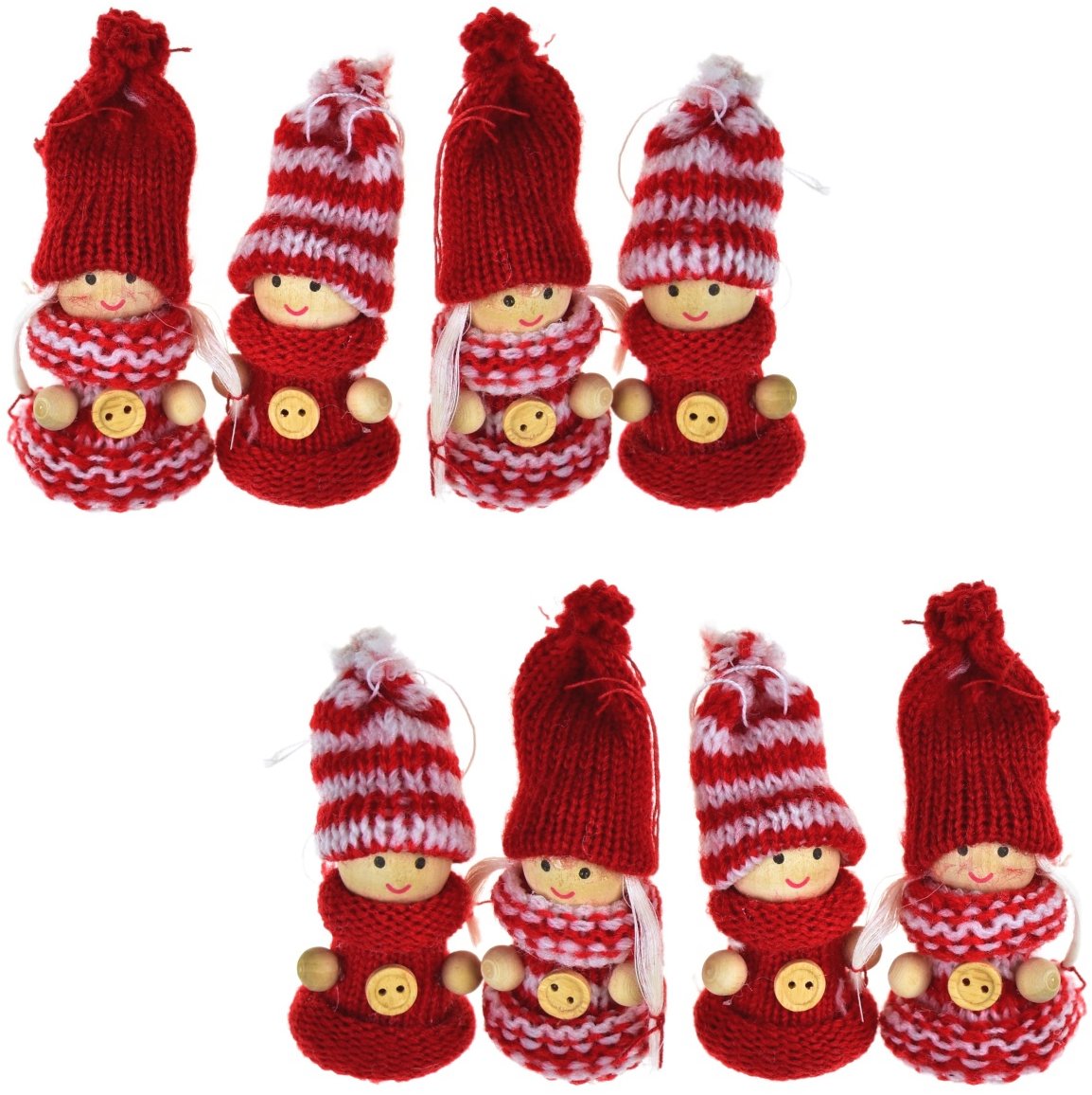 BerryHome Pletené bábiky červené 8 cm, 4 ks v škatuľke, súprava 2 ks