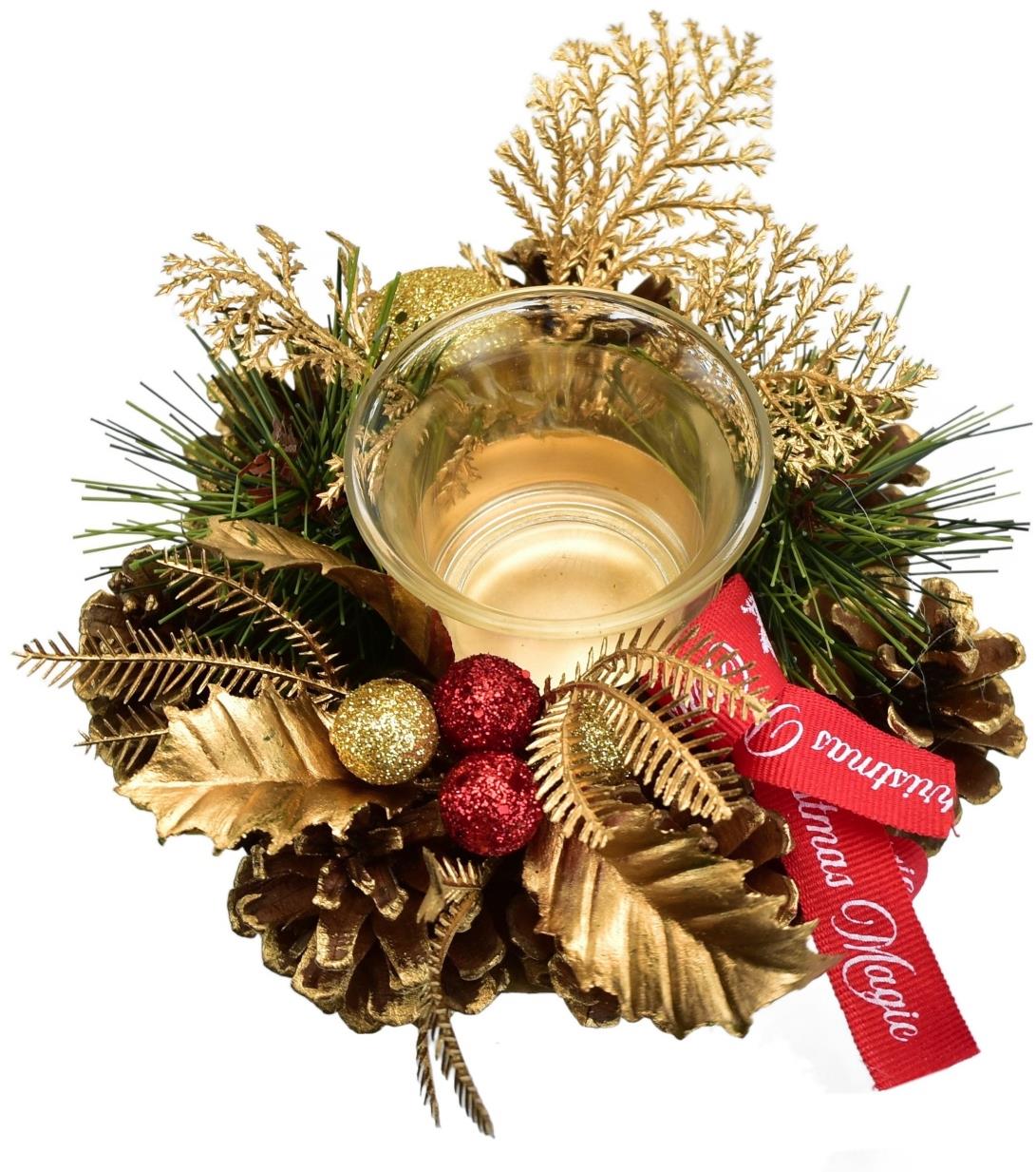 DOMMIO Vianočný svietnik – šiškový, zlatý, 15 cm