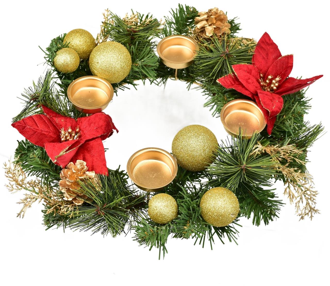 DOMMIO Vianočný svietnik – zlatý s ponsetiou, 33 cm