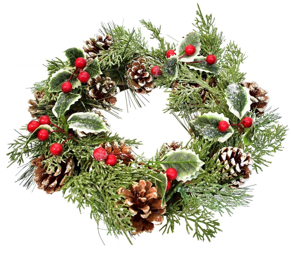 BerryHome Vianočný veniec – šiškový s cezmínou, 26 cm