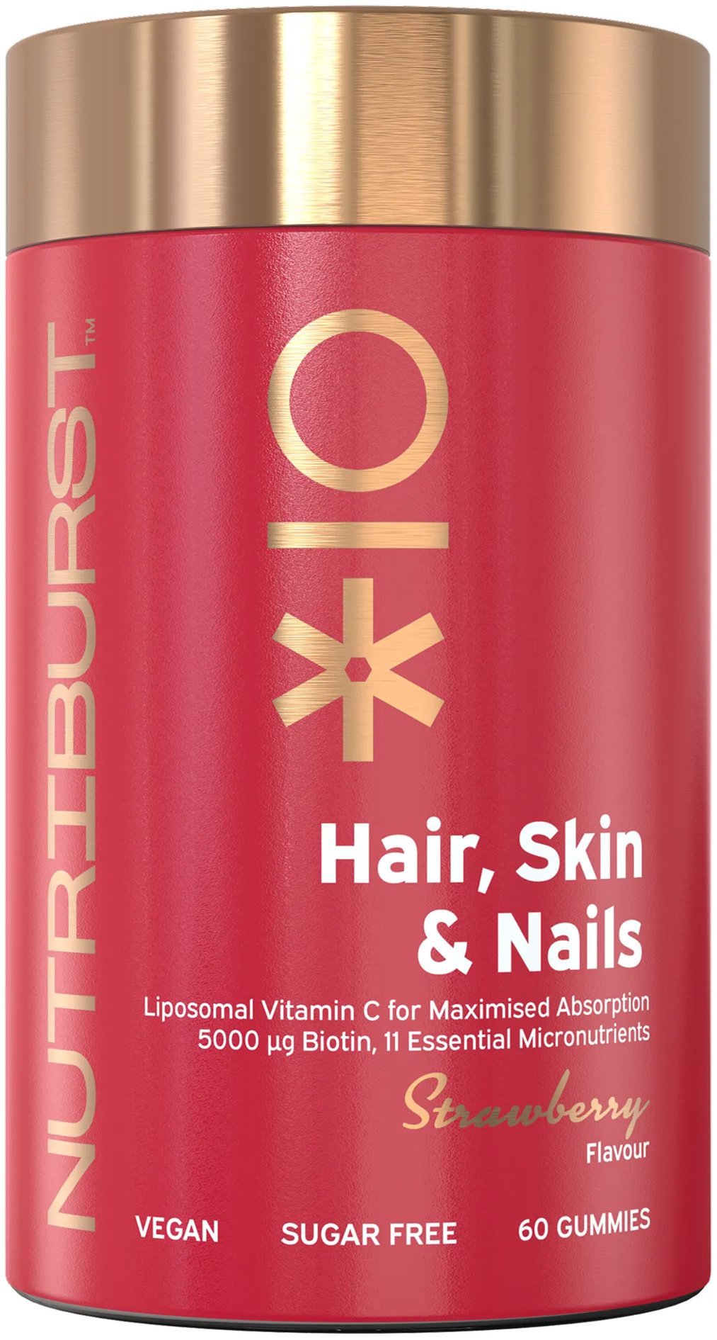 Nutriburst Premium Hair, Skin & Nails gummies s biotínom, A, B, C, E a zinok, jahoda, 60 ks