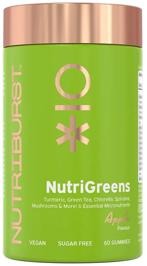 Nutriburst Premium NutriGreens gummies se superpotravinami a antioxidanty, příchuť jablko, 60 ks