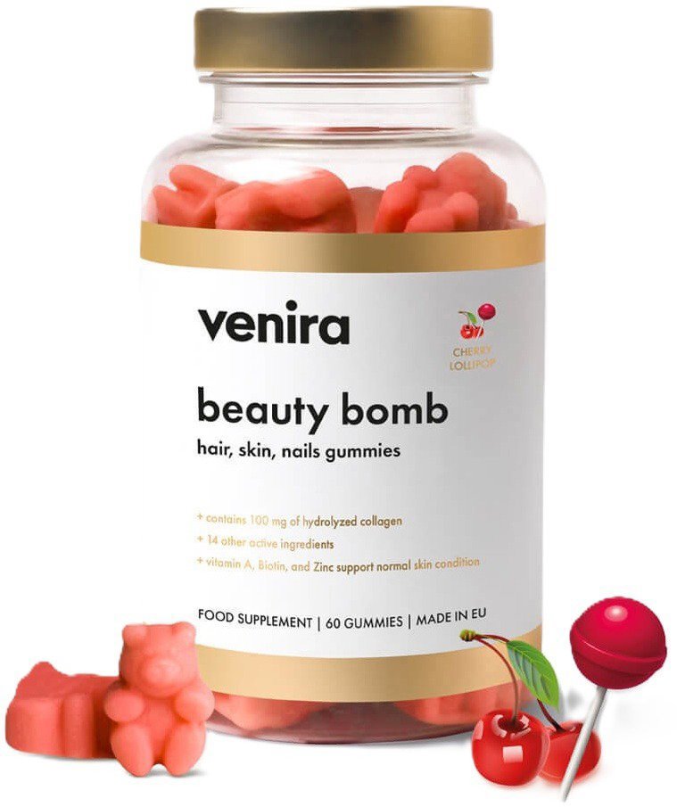 VENIRA Beauty bomb hair, skin, nails gummies, cherry lollipop 60 ks