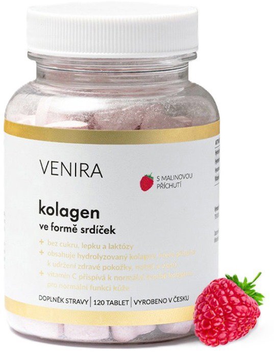 VENIRA Kolagén vo forme srdiečok, malina 120 tabliet