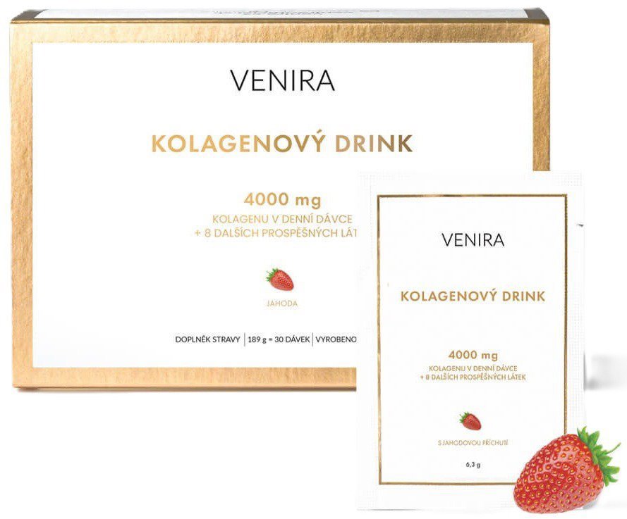 VENIRA Kolagénový drink na vlasy, nechty, pleť, morský kolagén, jahoda 30× 6,3 g 189 g