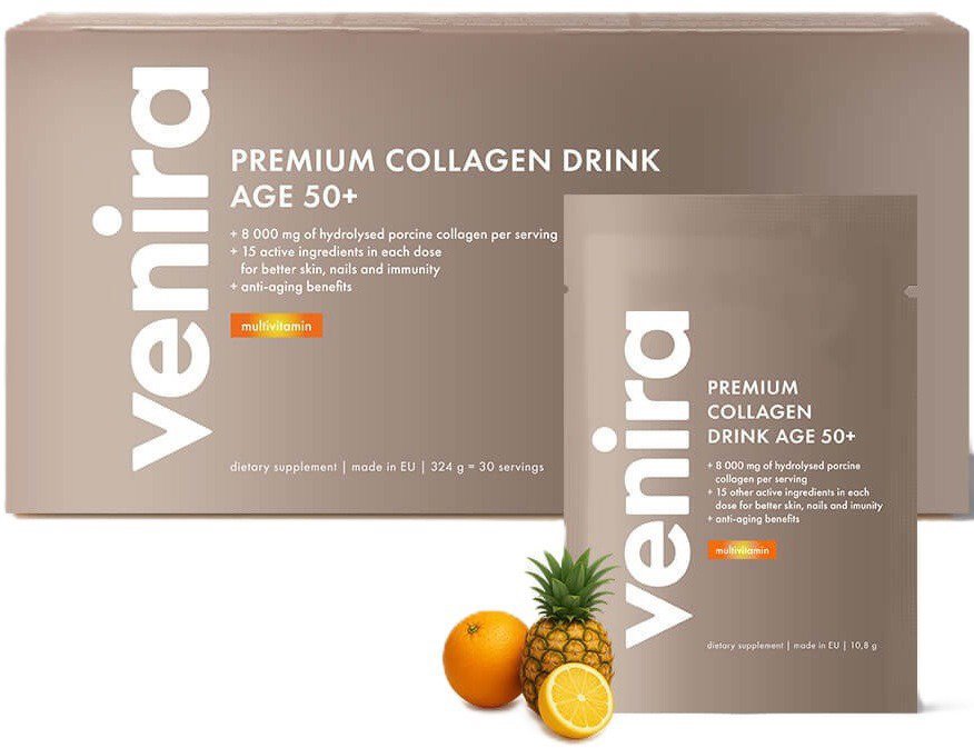 VENIRA PREMIUM Kolagénový drink 50+ na vlasy, nechty, pleť, multivitamín 30× 10,8 g 324 g