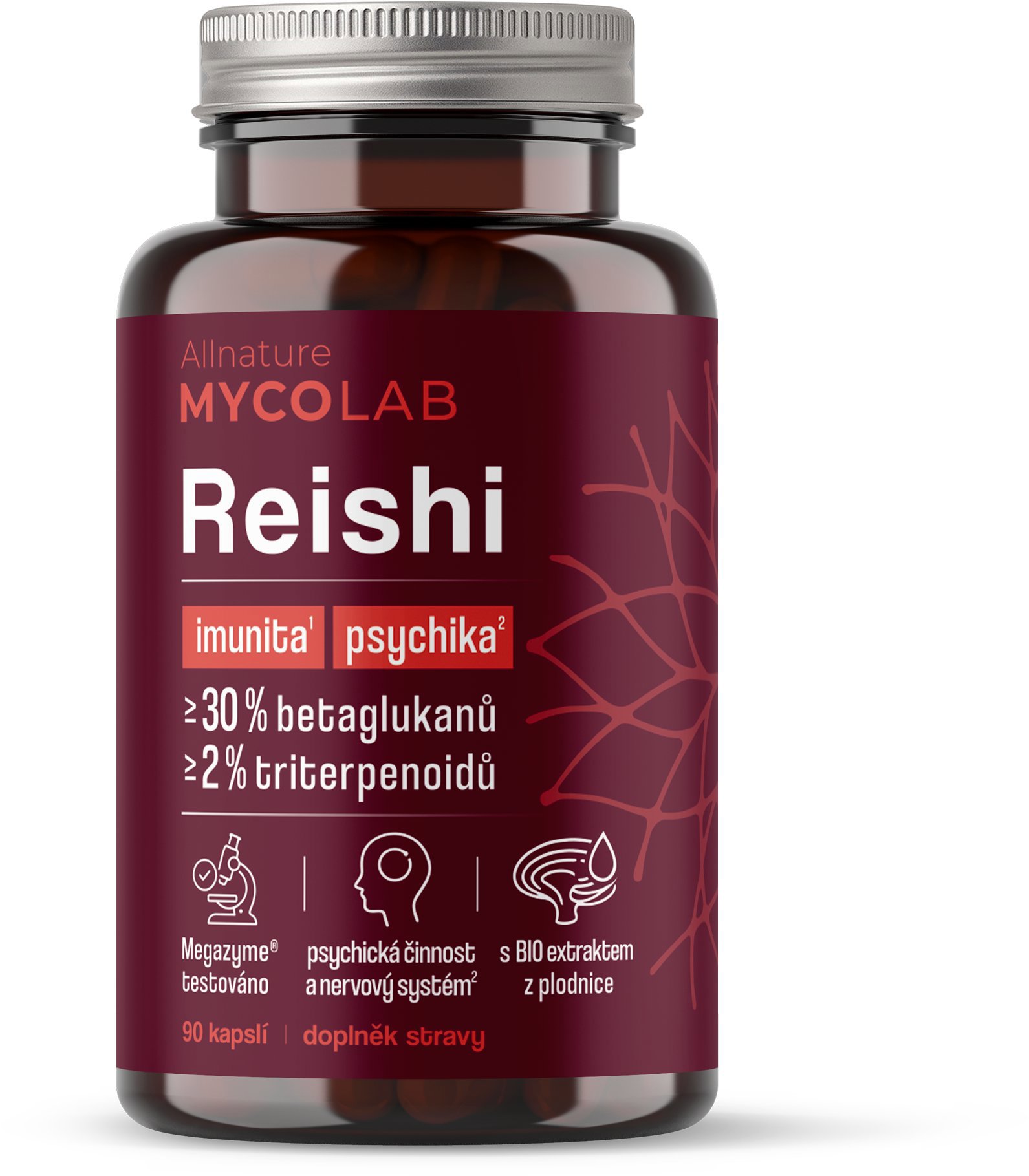 Allnature MYCOLAB Reishi 30 % betaglukánov, 2 % triterpenoidov 90 kapsúl