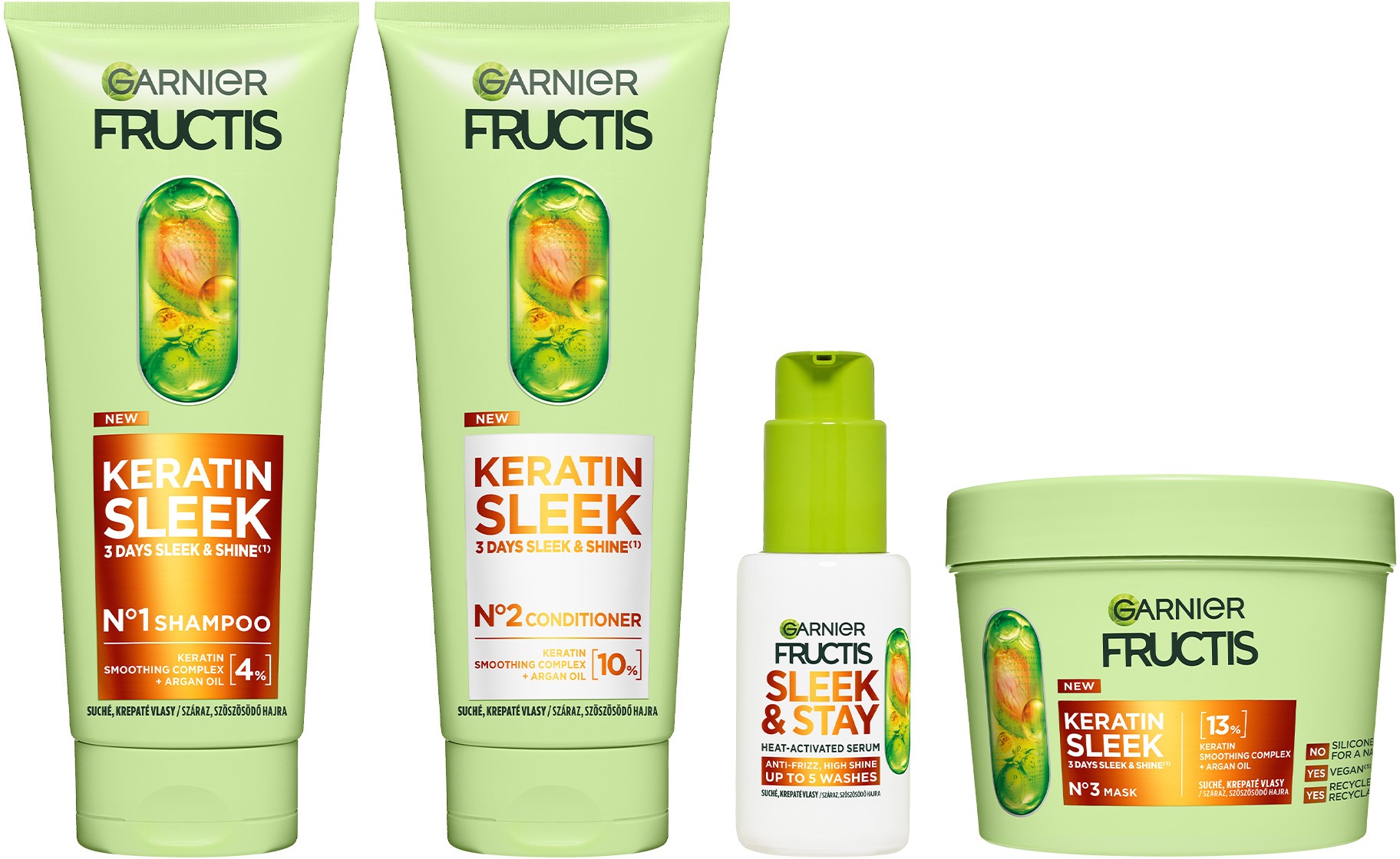 GARNIER Fructis Keratin Sleek Šampón 200 ml + Kondicionér 200 ml + Maska 370 ml + Sérum 50 ml