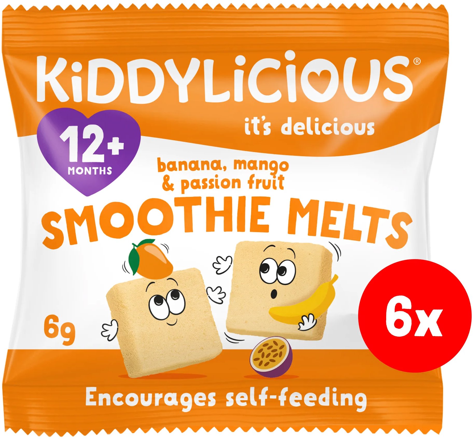 Kiddylicious ovocné vankúšiky z banánu, manga a marakuje 72 g (6× 12 g)