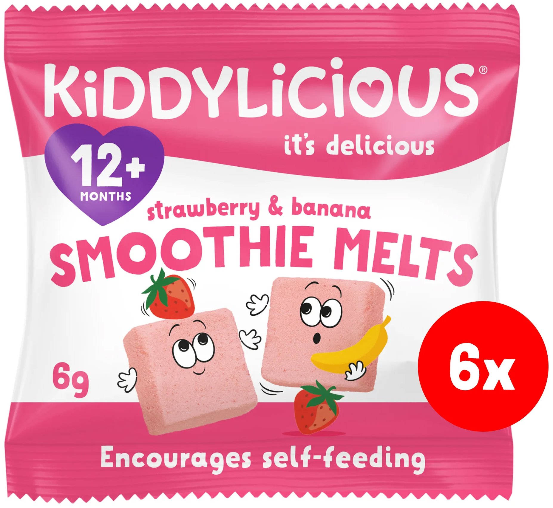 Kiddylicious ovocné vankúšiky z jahôd a banánu 72 g (6× 12 g)