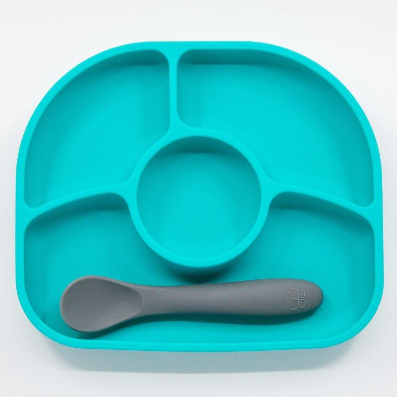 BBLÜV Silikónový tanier s lyžičkou Yümi Aqua