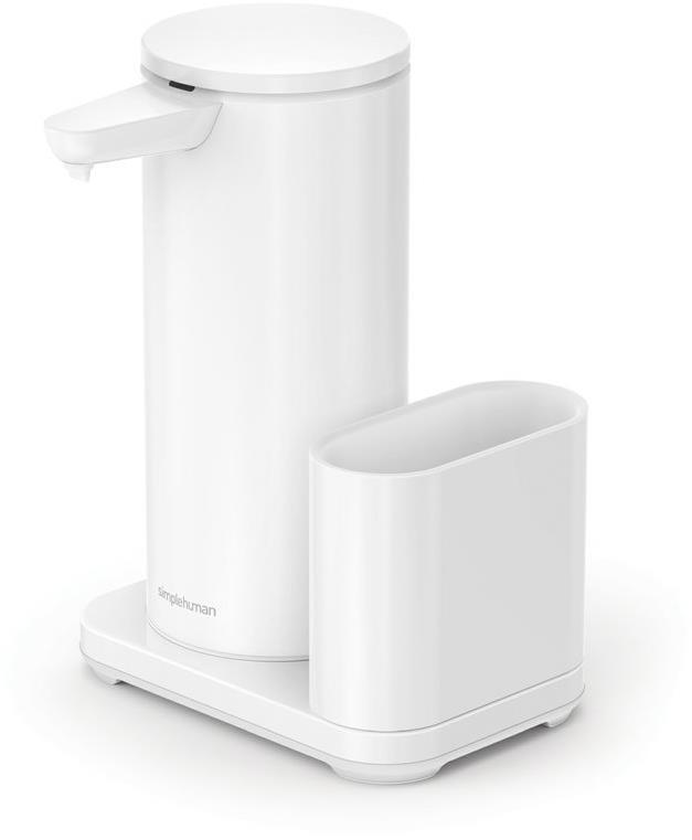 Simplehuman Bezdotykový dávkovač mydla 414 ml + držiak na hubku, biela oceľ