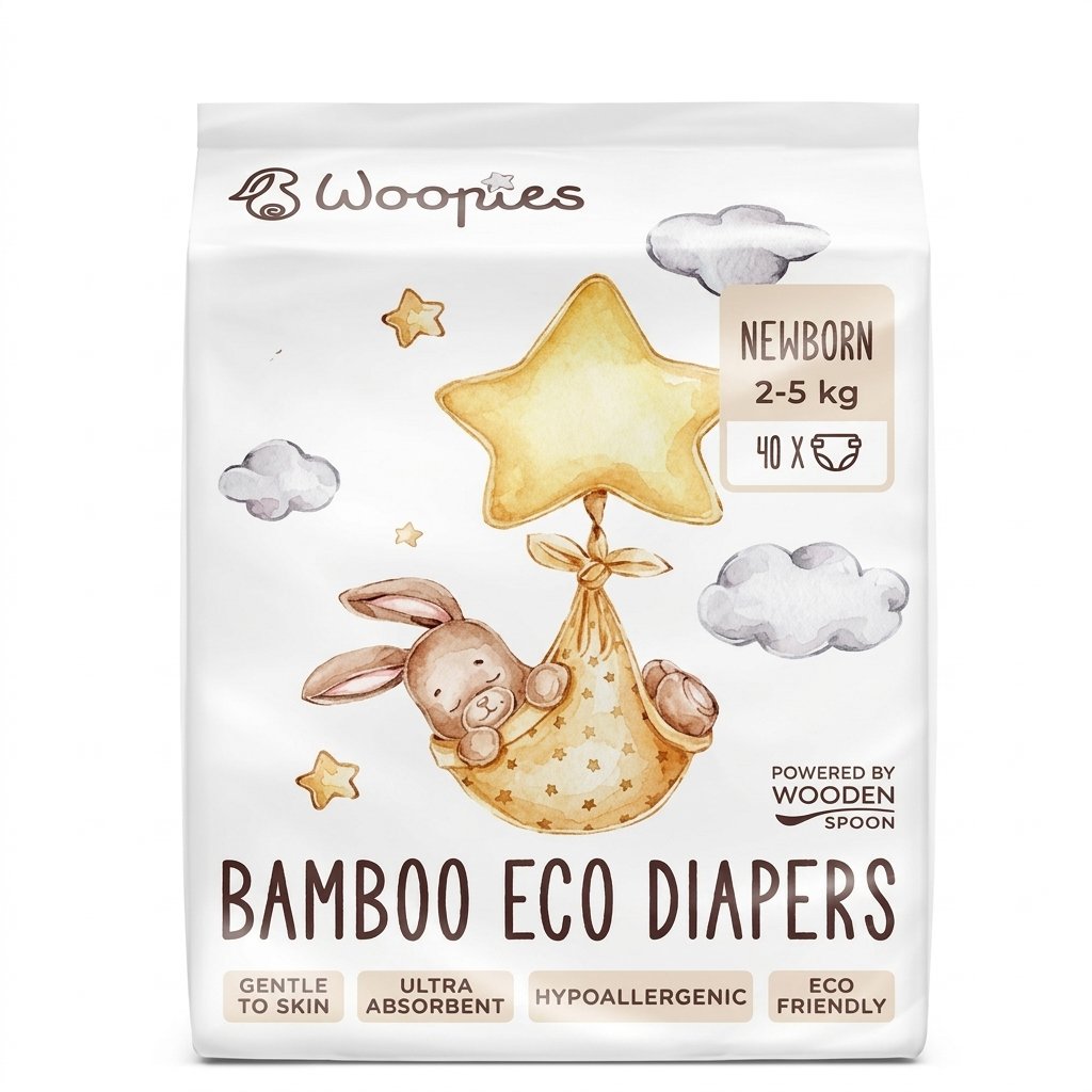 Wooden Spoon Woopies EKO pleny NEWBORN, 40 ks