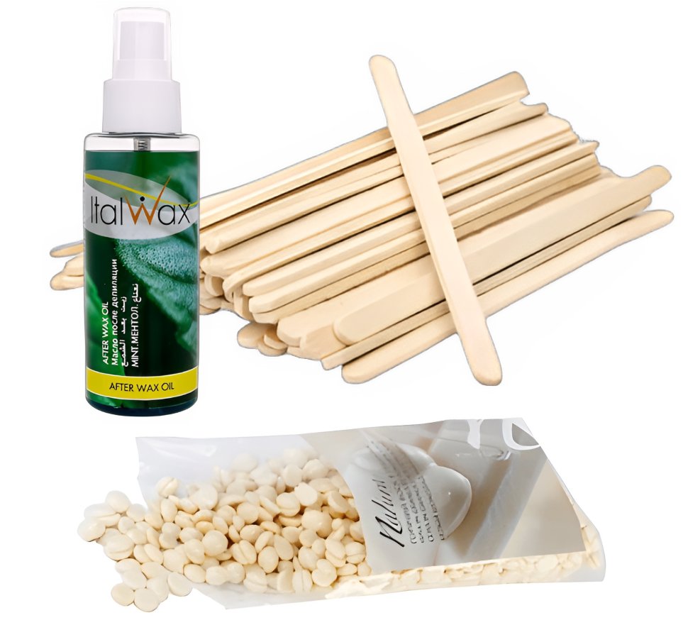 ItalWax Depilačná súprava filmový vosk White Chocolate 200 g, tenké špachtle 100 ks, olej po depilácii 100 ml